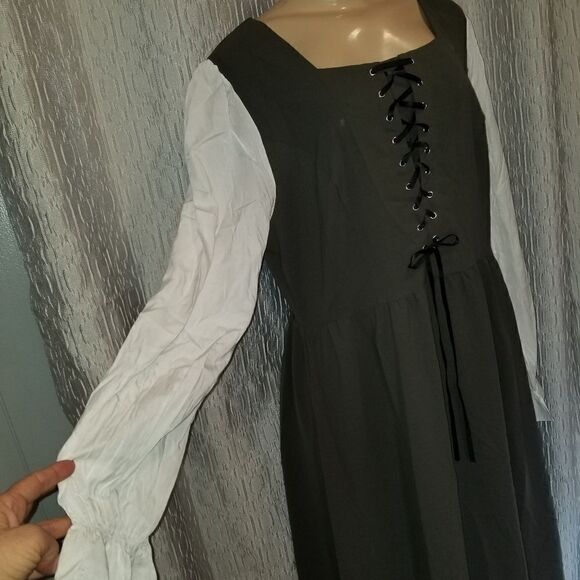 Colonial Contrast Color Dress Square Neck A-Line Dress green - Picture 10 of 15